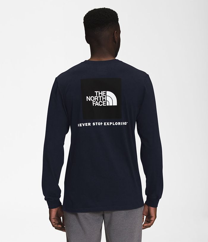 The North Face T-Shirts Long Sleeve Box NSE Navy - Mens - Thailand HCDSV-0961